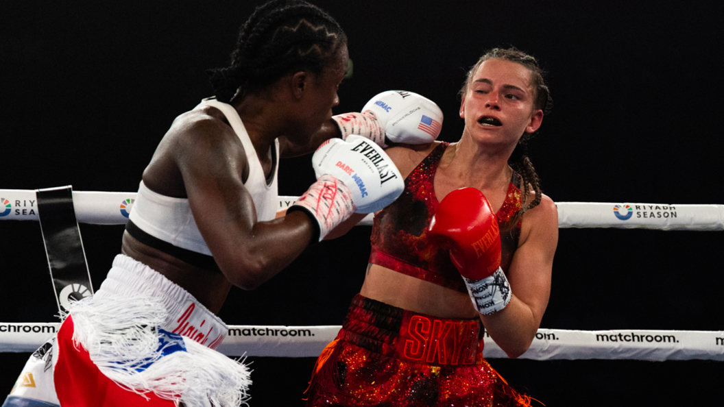 Skye Nicolson avoids a punch from Tiara Brown