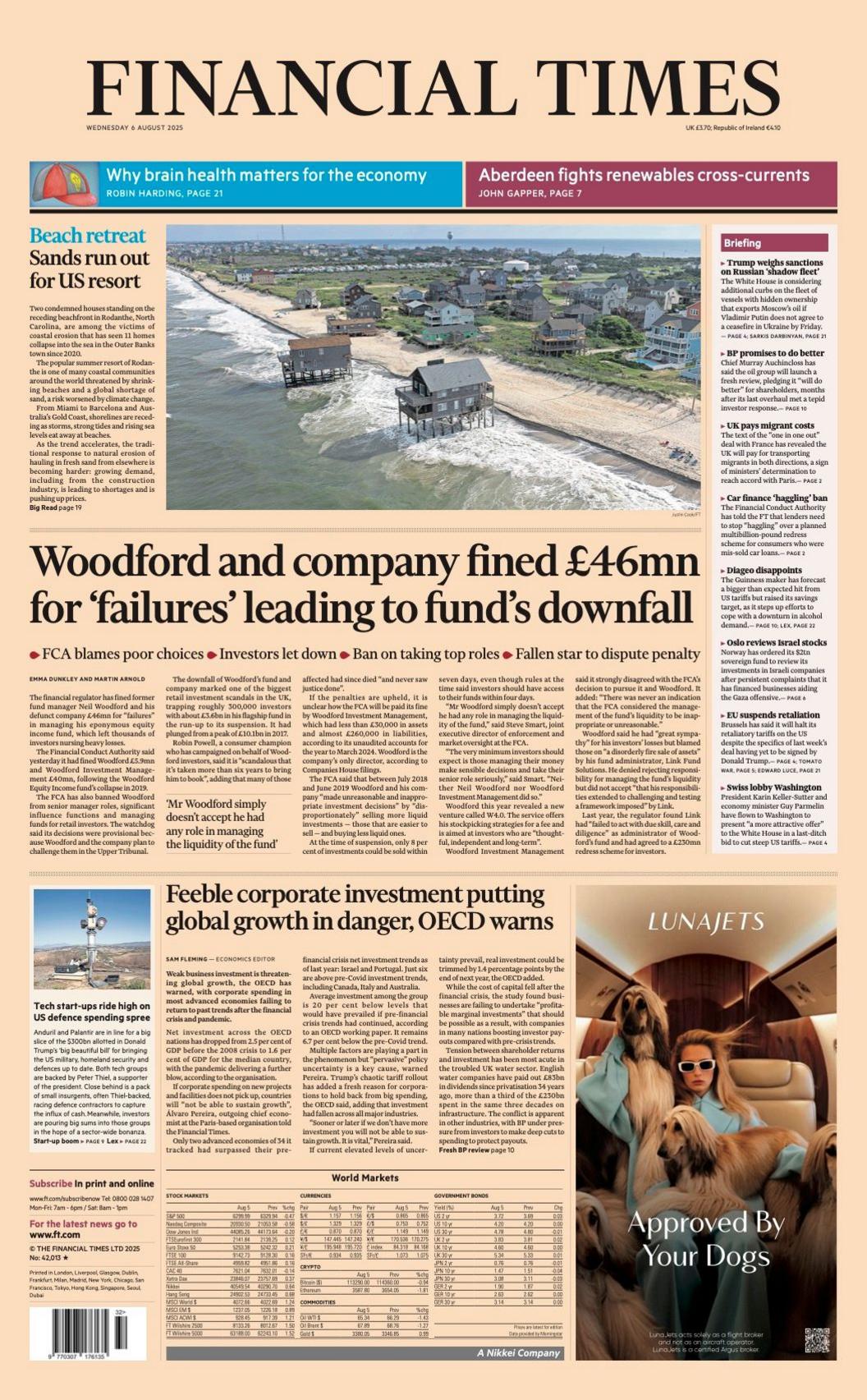 The headline on the front page of the Financial Times reads: “Woodford and company fined £46mn for 'failures' leading to fund's downfall”