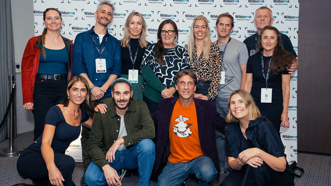 A group of wildlife film makers line up for the camera at the Wildscreen Festival in Bristol