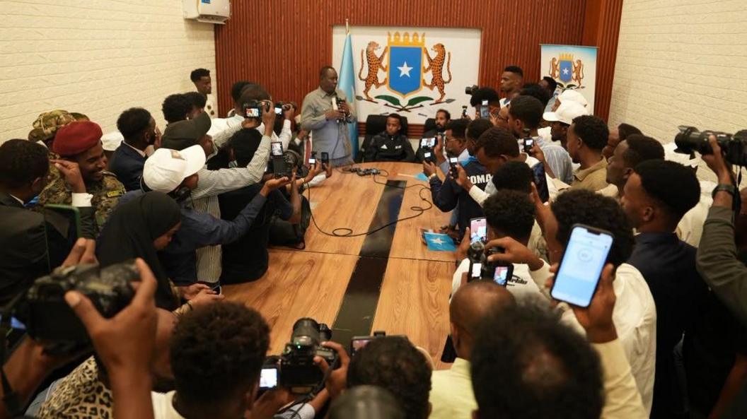 Somali referee Omar Abdulkadir Artan speaking to the press.