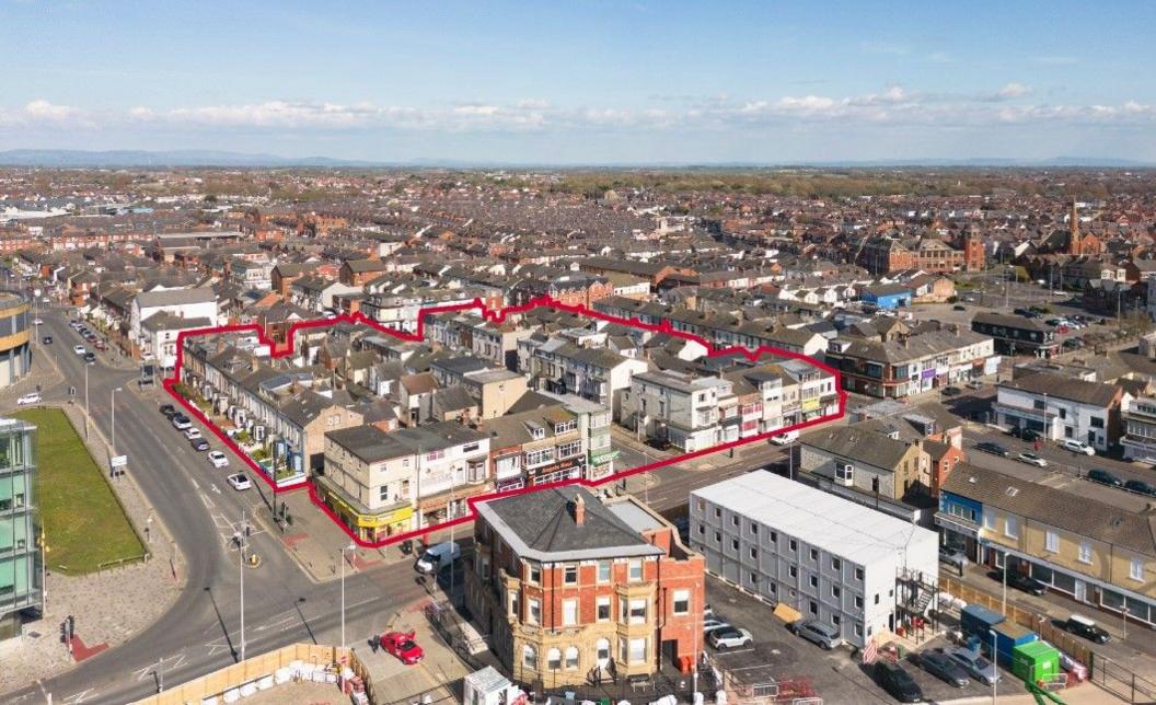 Disputed area for proposed compulsory purchase order is marked on a photograph of Blackpool town centre.