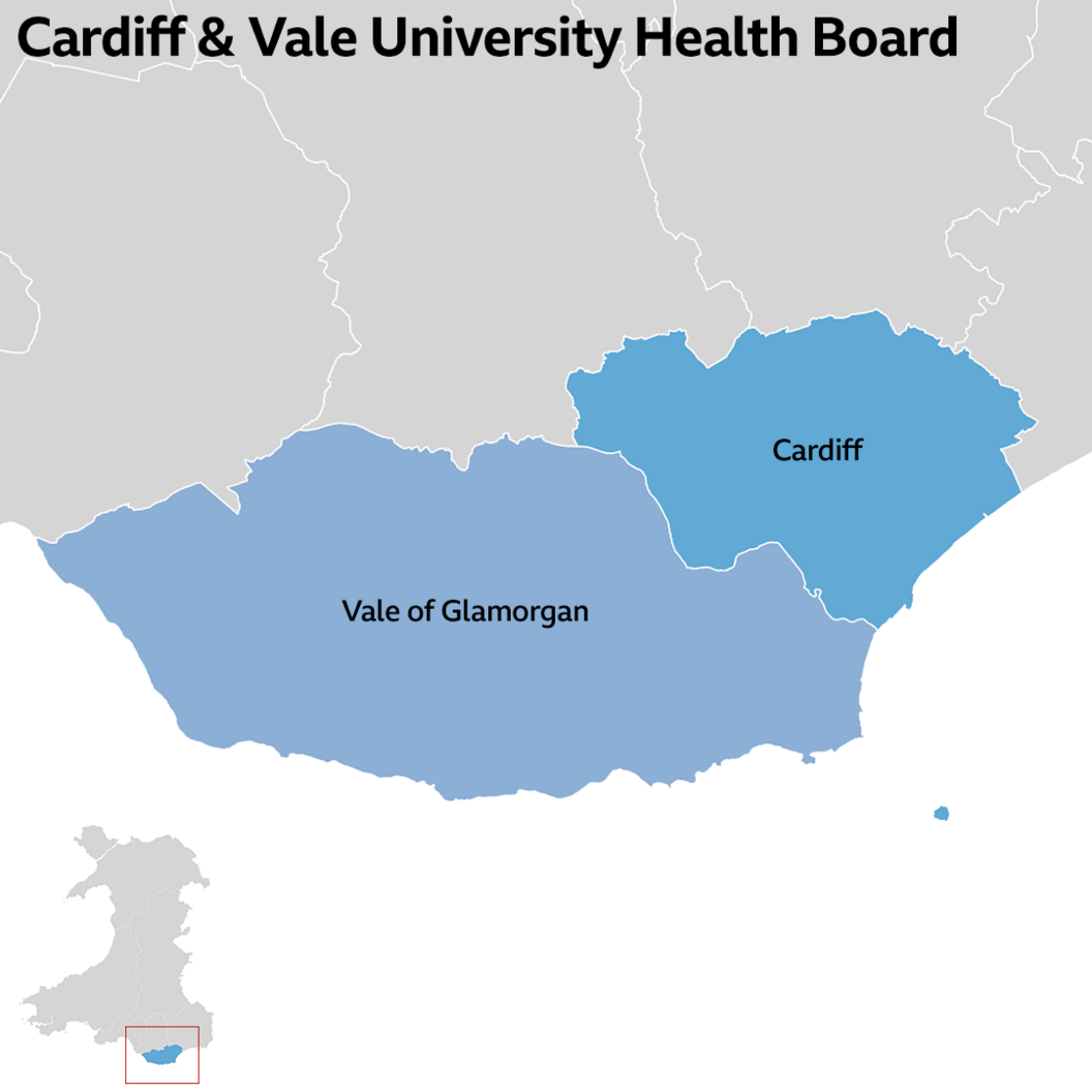 Cardiff and Vale University Health Board area map