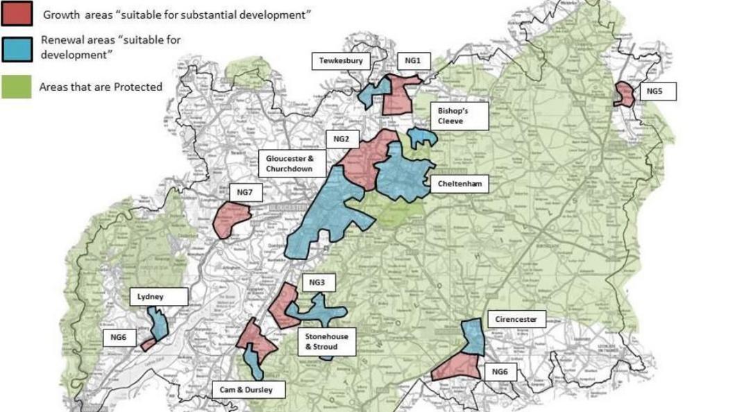 Gloucestershire wide map of long term growth sites