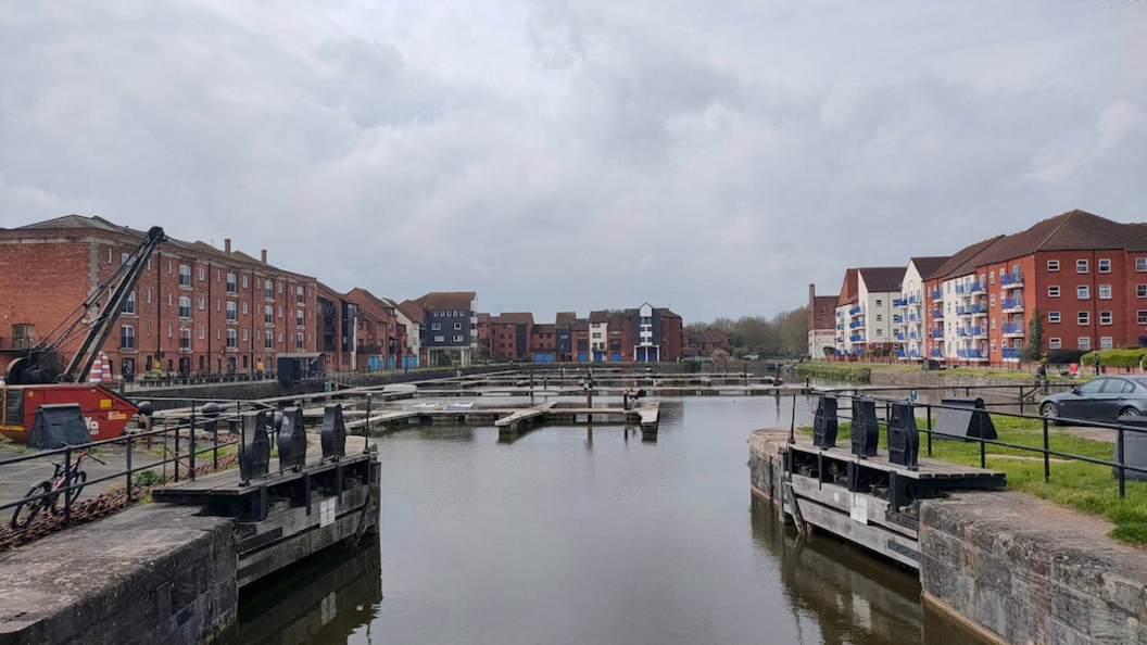 Bridgwater docks and surrounding homes