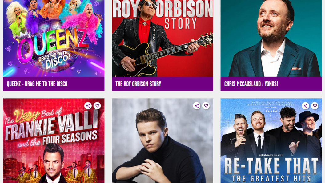 A screenshot from The Sands Centre's website showing some of the shows scheduled, which will be cancelled.