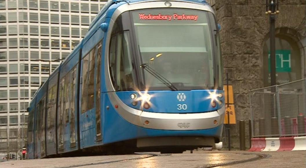 A Midland Metro tram in use