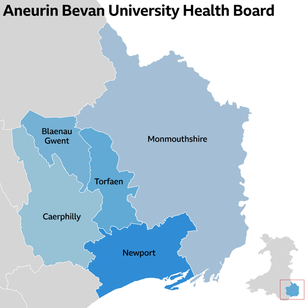 Aneurin Bevan University Health Board map