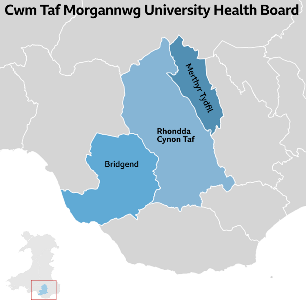 Cwm Taf Morgannwg University Health Board area map