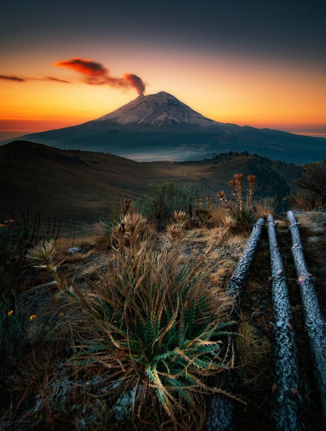 sunrise on the slopes of the Popocatepetl volcano