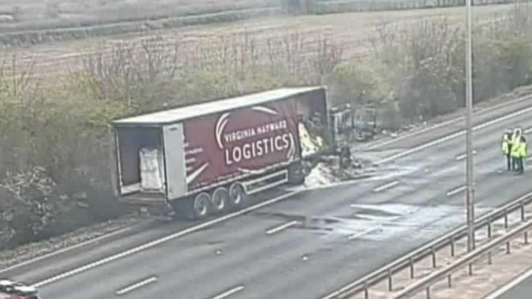 The burnt lorry after the fire had been extinguished