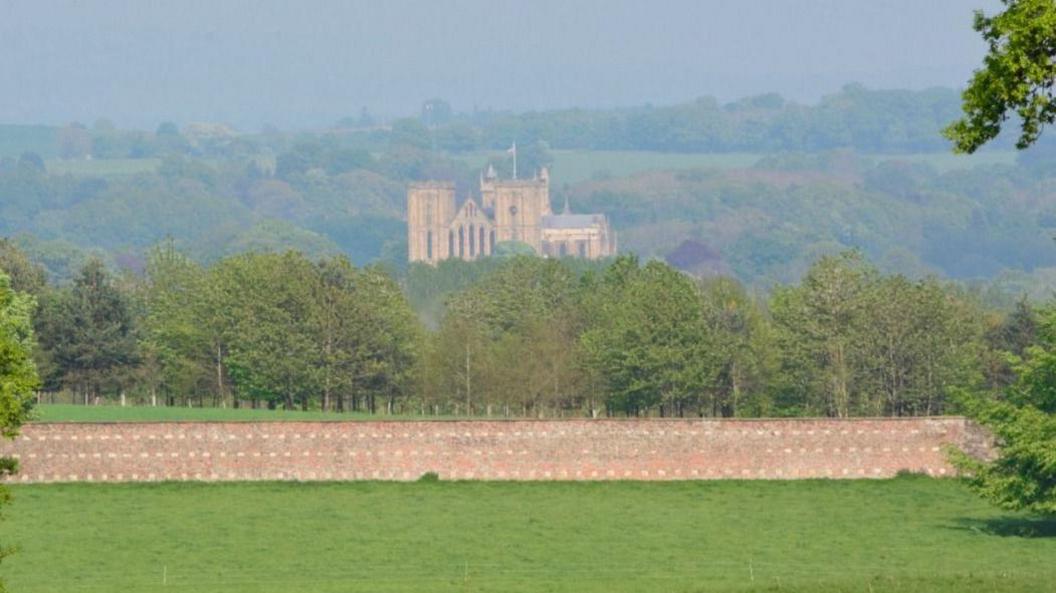 View down Oak Line towards the Cathedral from Studley Royal Park