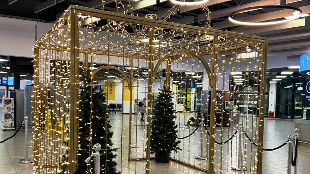 A decorative Christmas feature inside Luton Airport