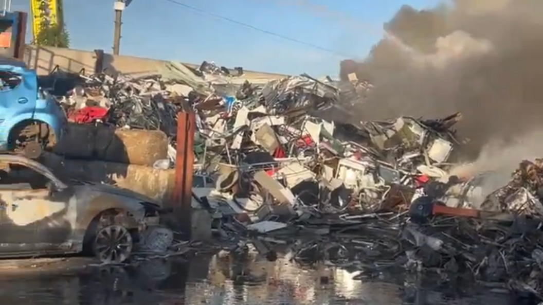 Still image from a video of the fire at the scrap yard