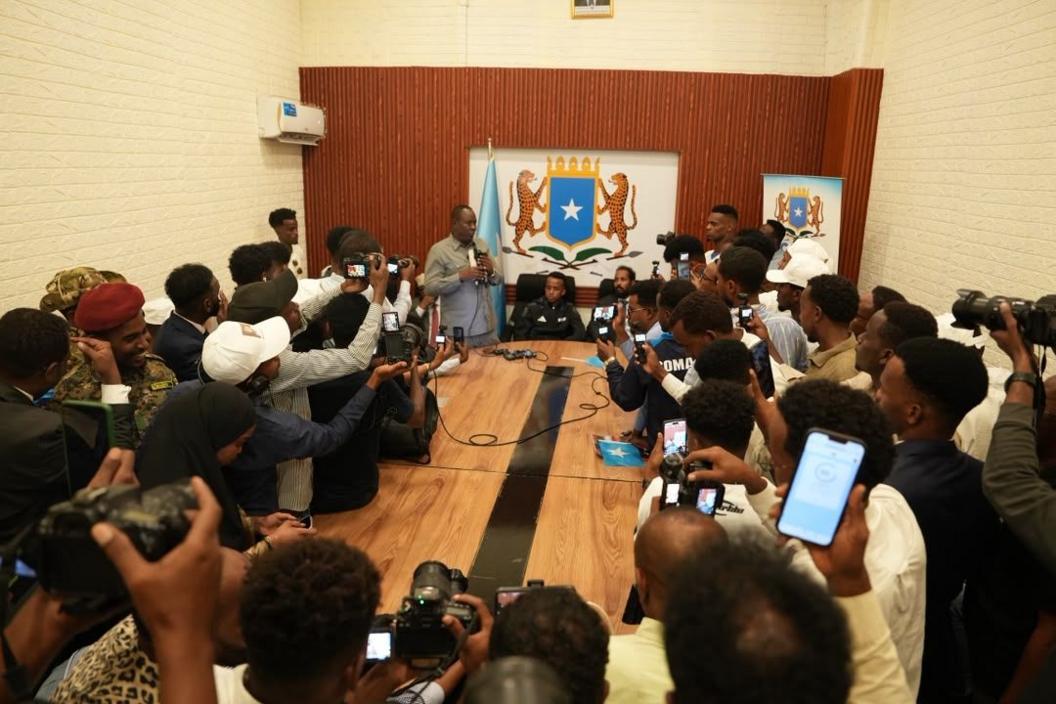 Somali referee Omar Abdulkadir Artan speaking to the press.