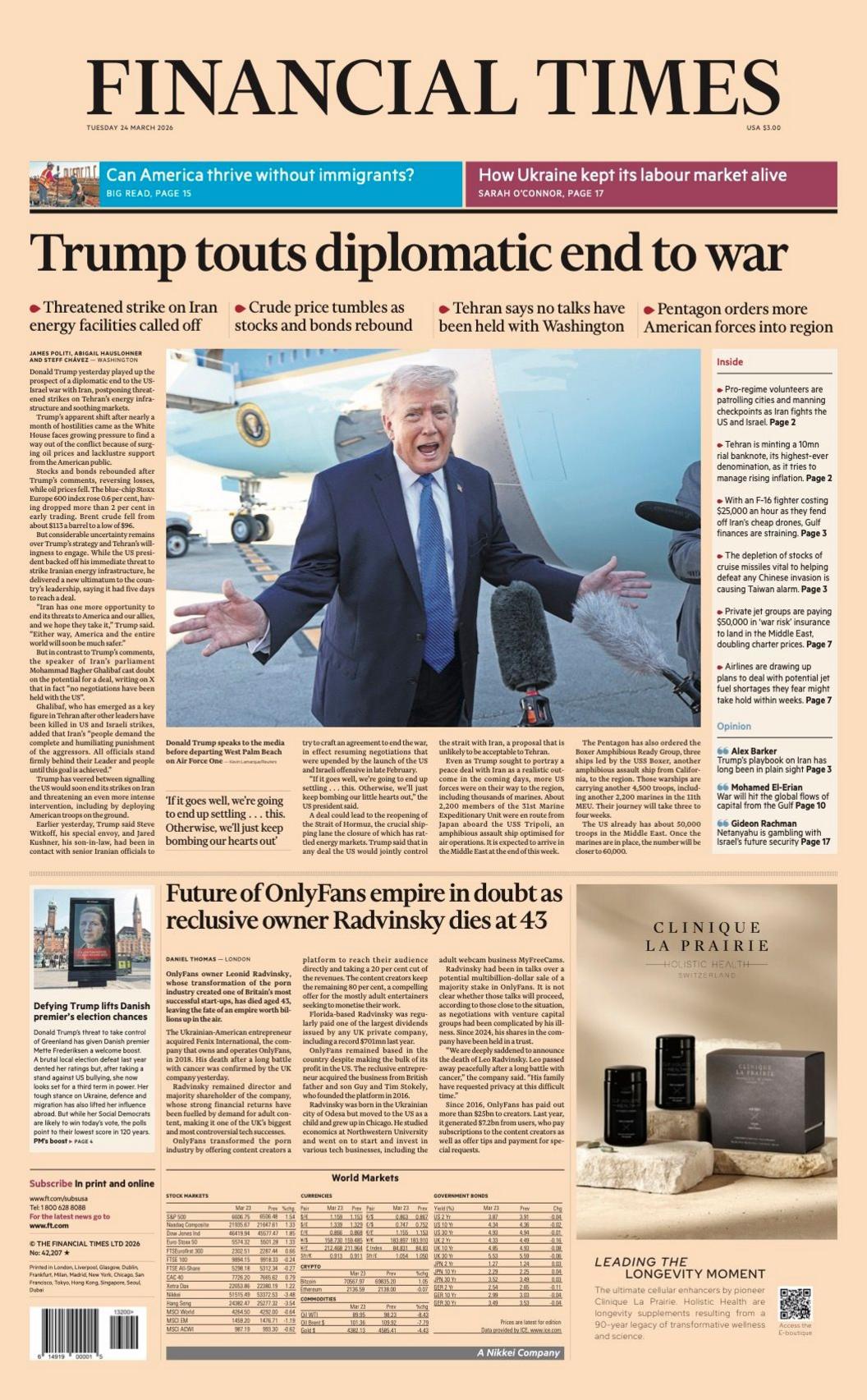 Titulli në faqen e parë të Financial Times thotë: "Trump reklamon fundin diplomatik të luftës".
