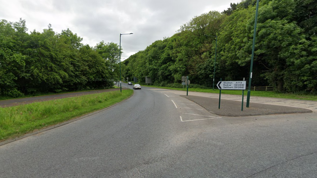 Junction turning off roundabout onto the A173 at Skelton Ellers 