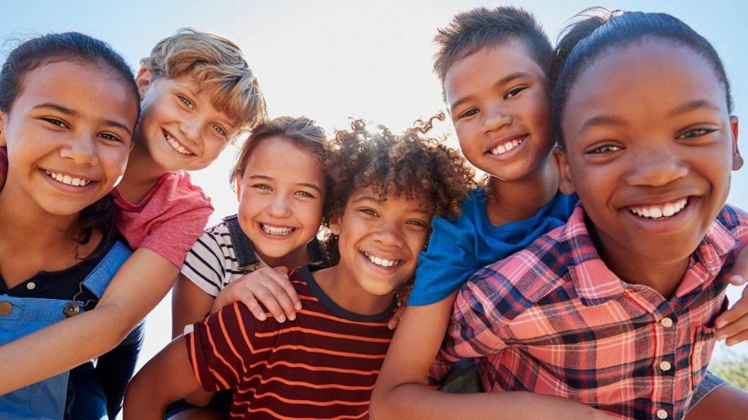 group of happy children. 