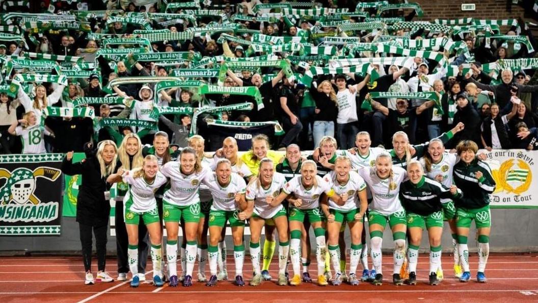 Hammarby players and their supporters following a match