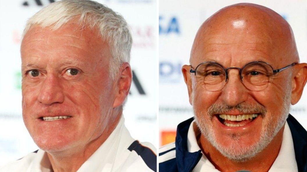 France boss Didier Deschamps and Spain boss Luis de la Fuente at a news conference in Dallas before the World Cup semi-final between the two nations