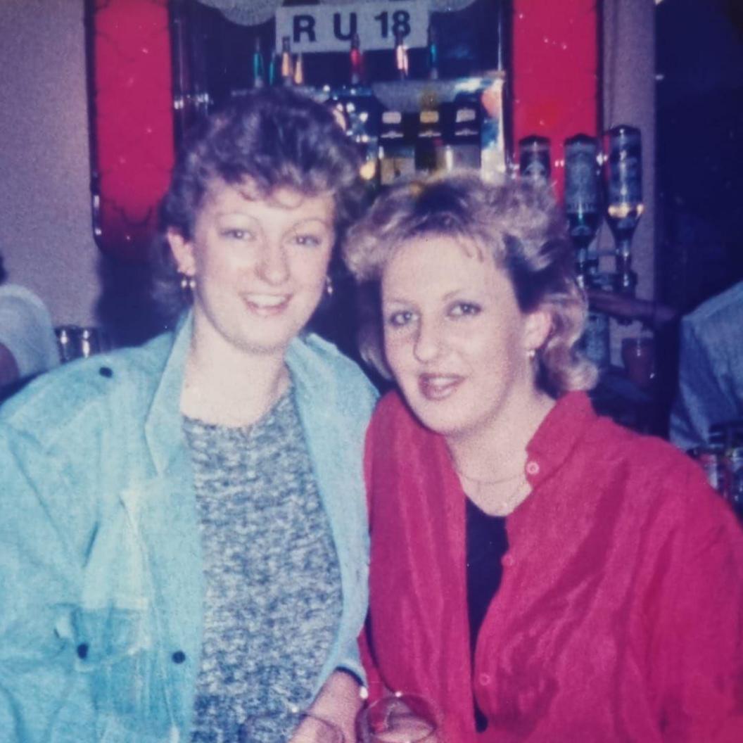 Lisa McKenzie (right) with her best mate Tracy in February 85, drinking in a pub