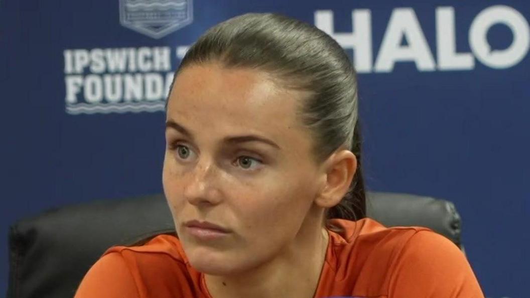 Maria Boswell at a media conference
