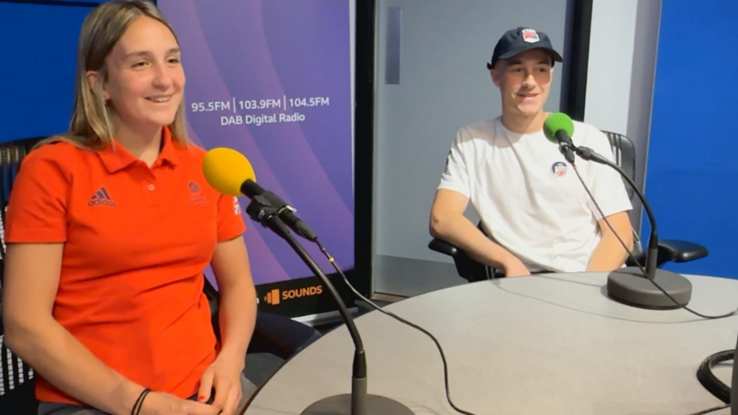 Alpine ski racers Charlotte and Robert Holmes in the BBC Radio Lancashire studio