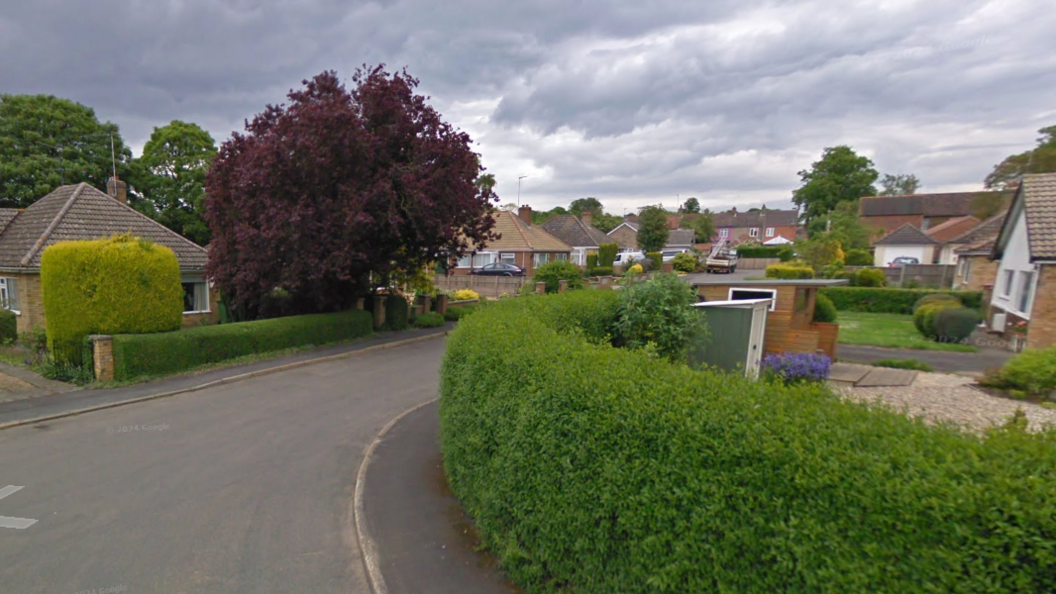 A road called Orchard Grove with bungalows on either side along with hedges and greenery.