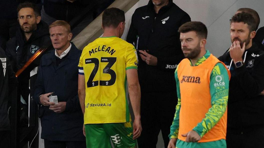 Norwich captain Kenny McLean heads to the players' tunnel after being sent off against Middlesbrough on 27 October