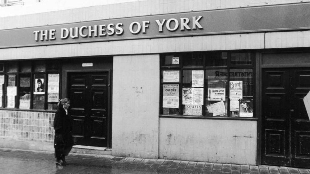 A black and white image of the Duchess of York pub