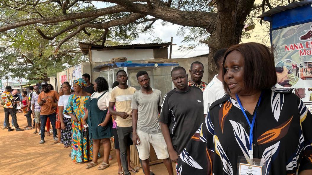 People queue up to vote in Accra.