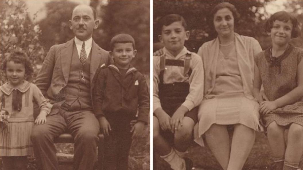 Pictures from the family's time in Vienna, taken from their photo album. The faded black and white prints have a sepia tone. Eli and Tirsa are photographed with their father Heinrich Getreu in the first image and in the second image, Eli and Tirza are with their mother Laje Getreu.