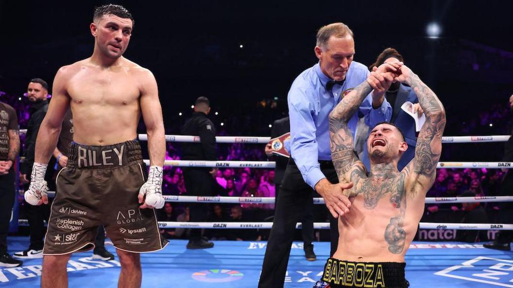 Arnold Barboza Jr celebrates as Jack Catterall looks deflated