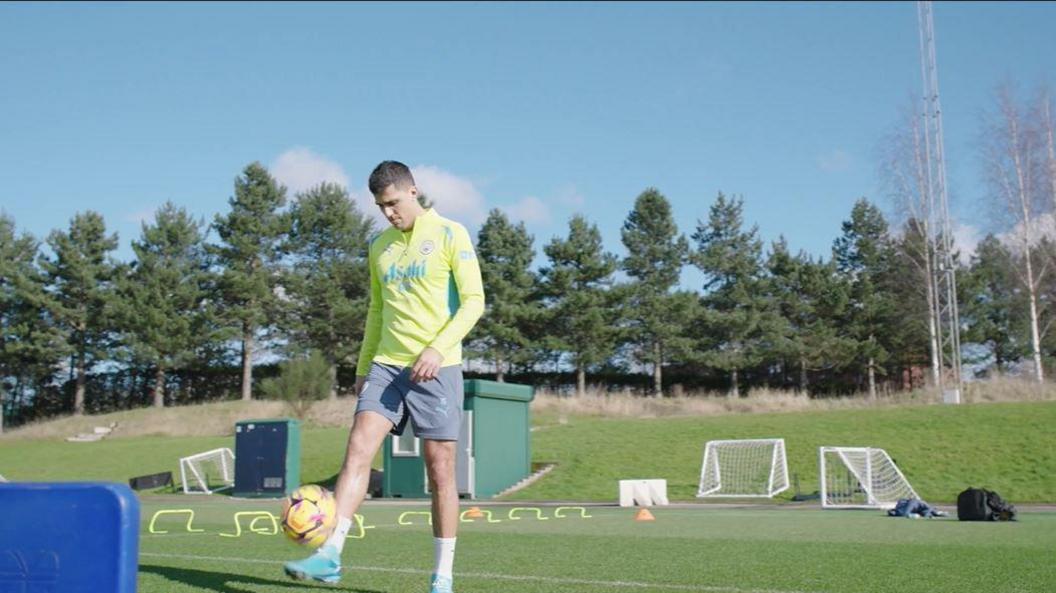 Rodri completing some individual drills at the club's training ground