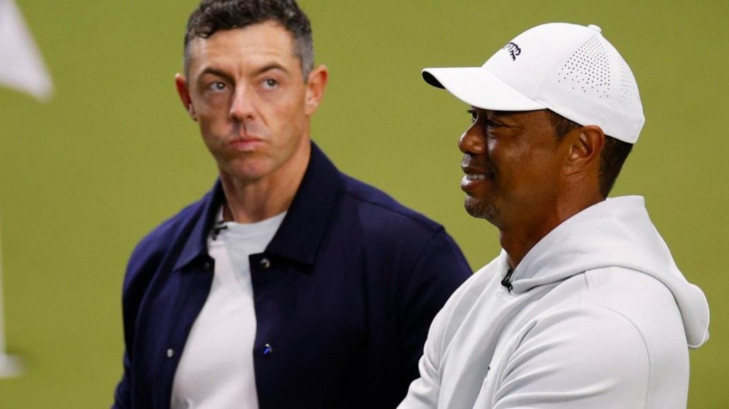 Rory McIlroy and Tiger Woods at the opening TGL match in Florida