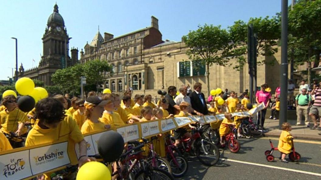 Children at future site of Grand Depart in Leeds