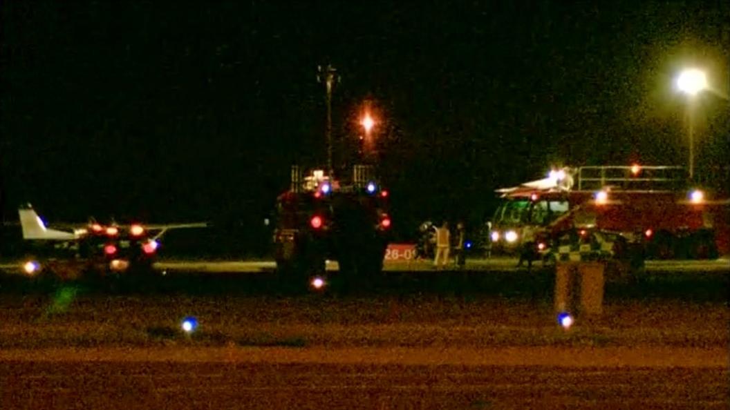 Emergency services and the aircraft on the runway at Humberside Airport