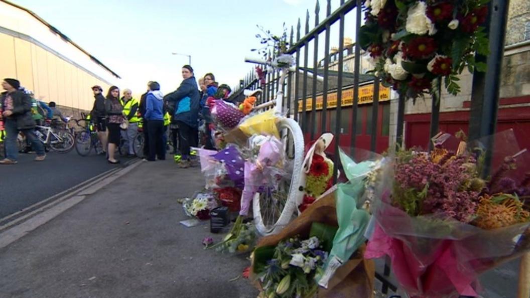 Flowers and other tributes at the scene