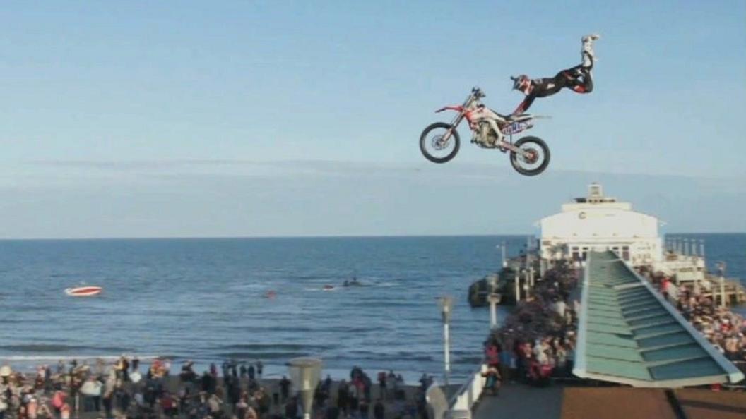 FMX rider Dan Whitby jumping Bournemouth Pier