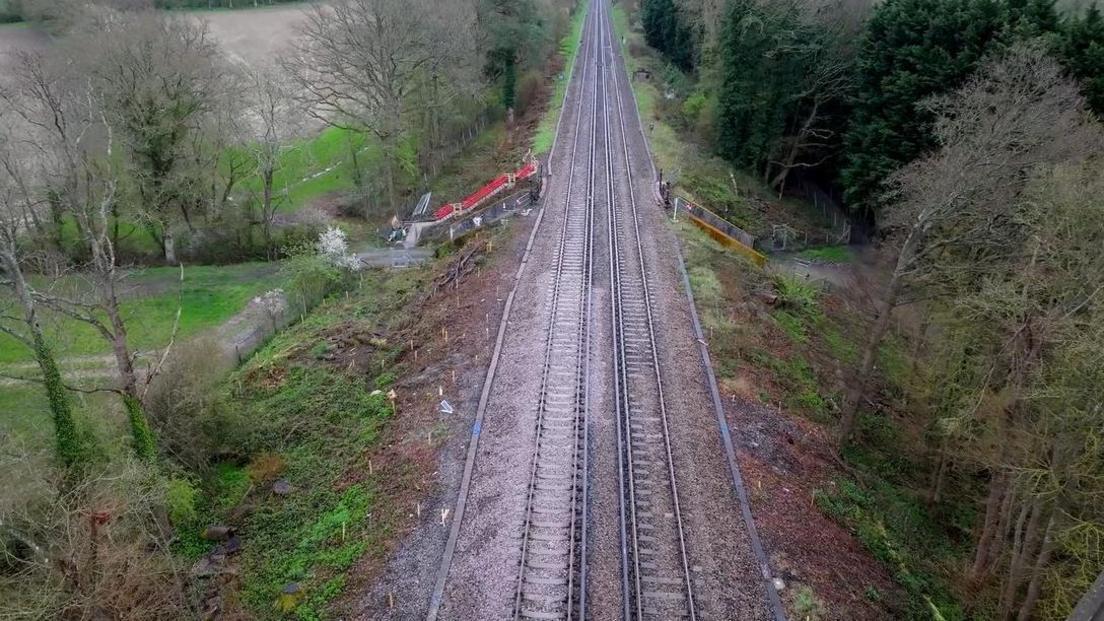 An aerial view of the landslip