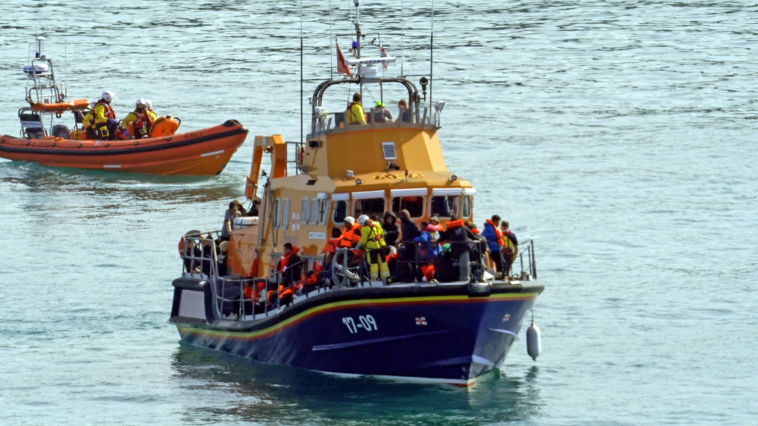 Migrants on a lifeboat on 20 March 2024