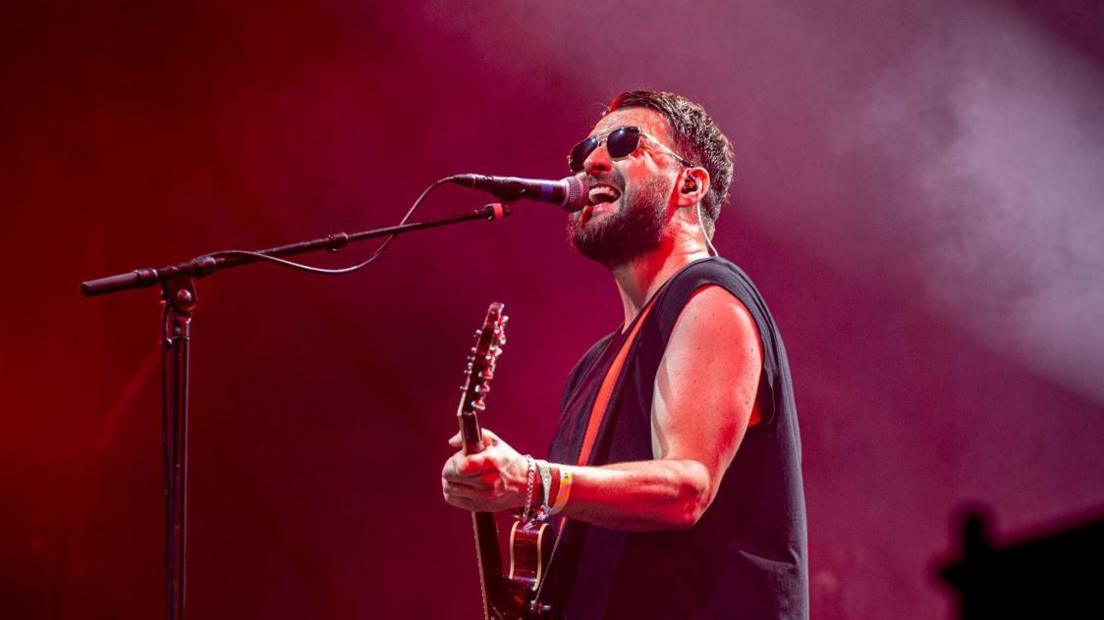 Courteeners frontman Liam Fray performing on the Woodsies at Glastonbury Festival 2023 on Friday 23 June 2023