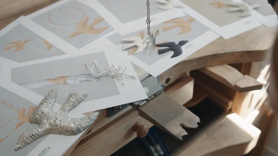 Bird-shaped jewellery in workshop