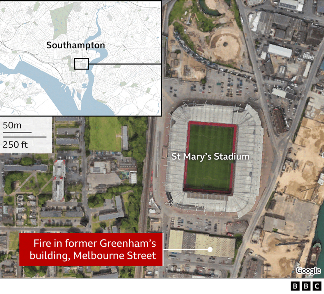 Map of where fire broke out, next to St Mary's