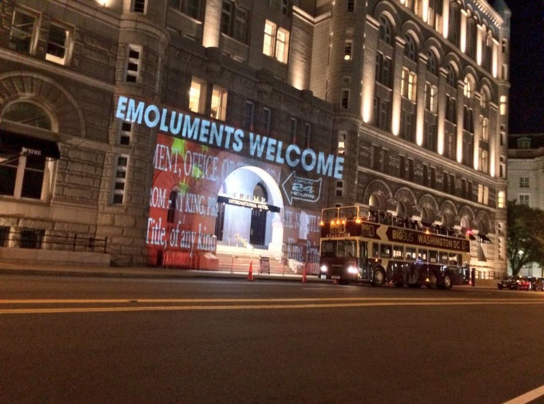 Projection by @bellvisuals on the Trump International Hotel in Washington DC on 15 May