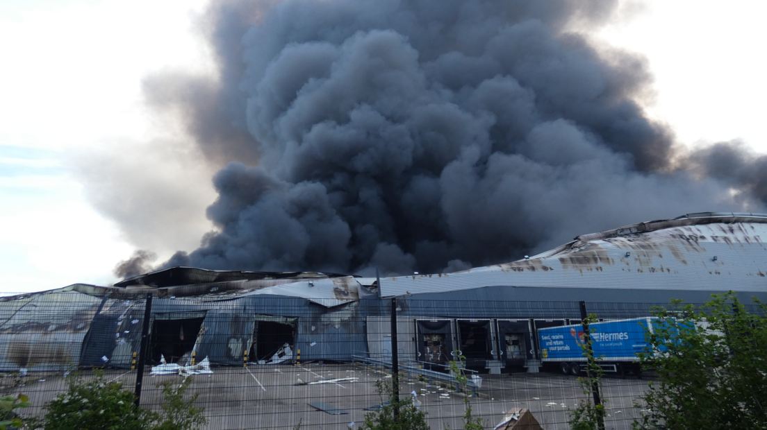 Fire damaged Cannock warehouse