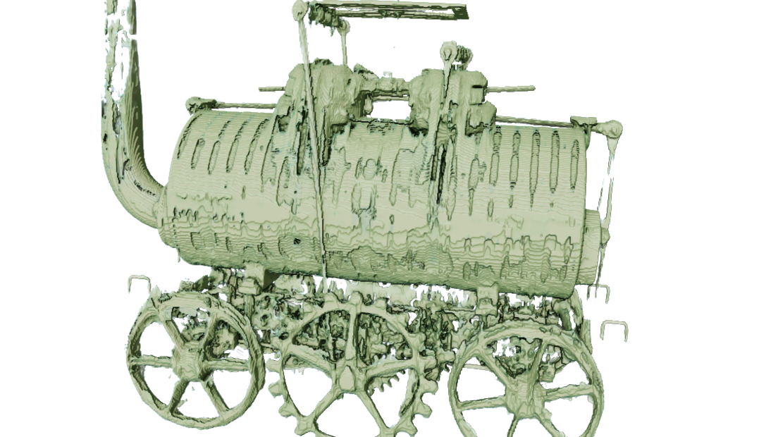 A scan image showing the inner workings of the model locomotive