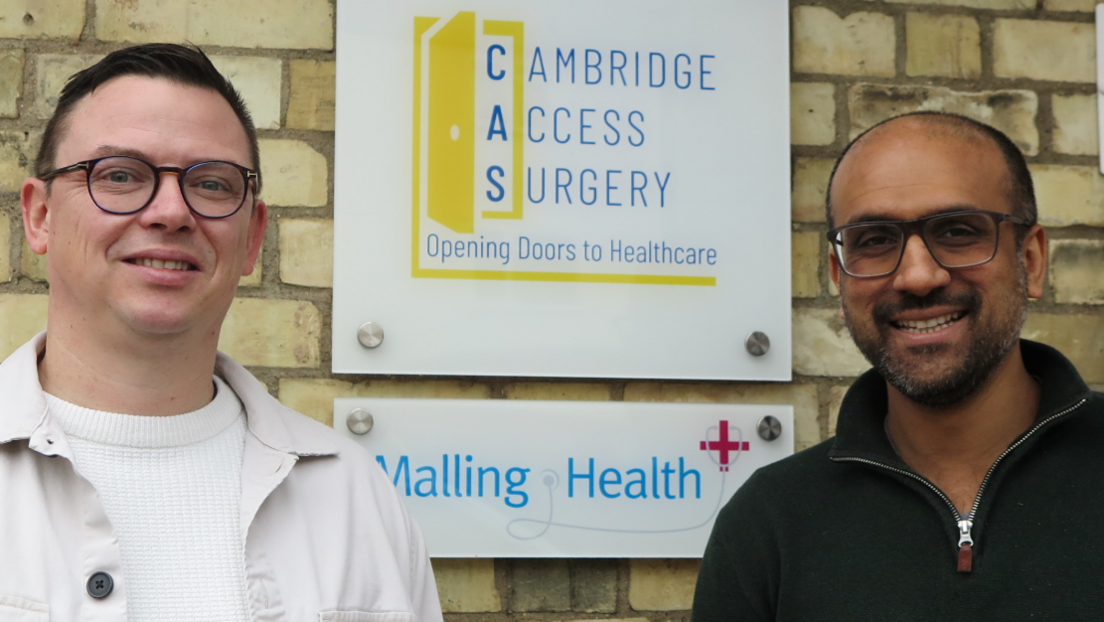 Prof Lee Smith (left) and Damita Abayaratne (right) outside the Cambridge Access Surgery.