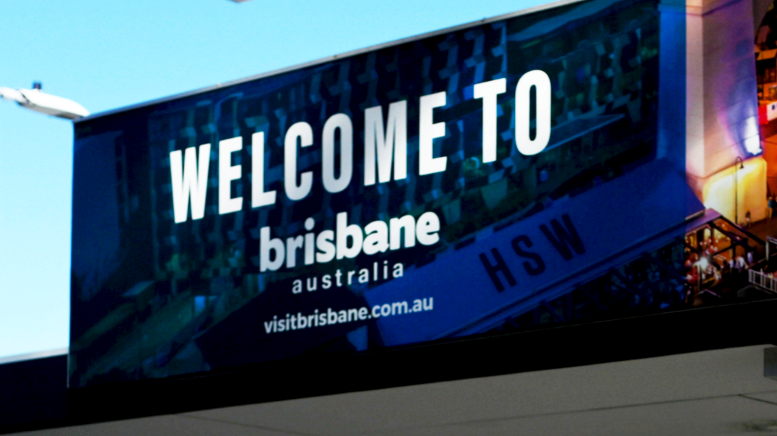 Welcome to Brisbane sign outside Brisbane Airport