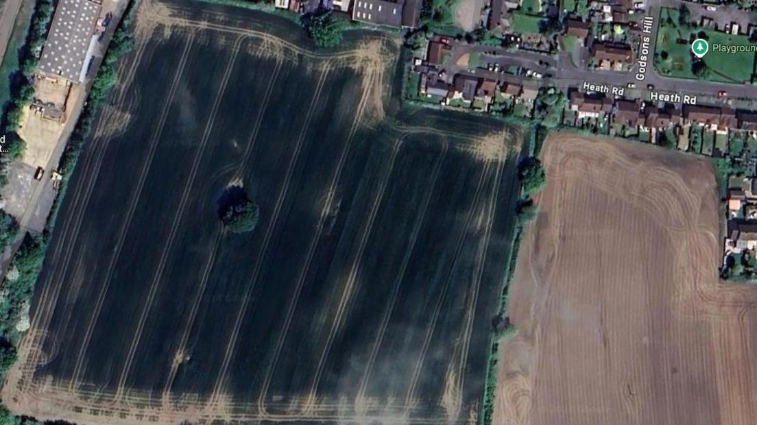 An aerial view of land off Station Road in Market Bosworth