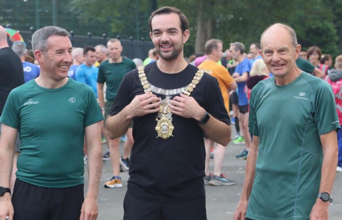 Environment Minister Andrew Muir and Belfast Lord Mayor Micky Murray pictured with Parkrun Ireland founder Matt Shields